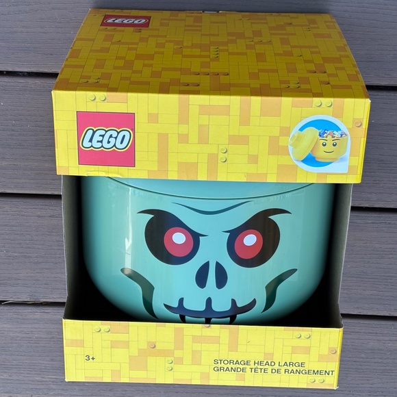 Lego Green Skeleton Head LARGE Storage Container Toy Organization Bin Stackable - Picture 6 of 8